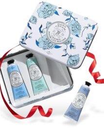 Hand Cream Trio Tin Gift Set, Ready-To-Gift Tin, Nautral, Made in France with 20% Organic Shea Butter, Nourishing and Moisturizing (Amber Cashmere, Coconut Milk, Lychee Bilberry or Shea)